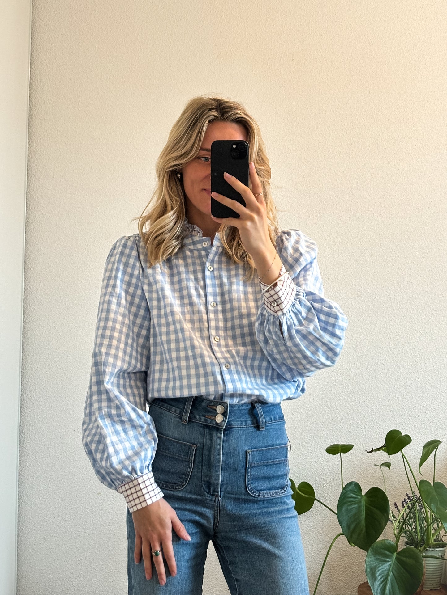 BLOUSE KIMBER - BLEU CARREAUX
